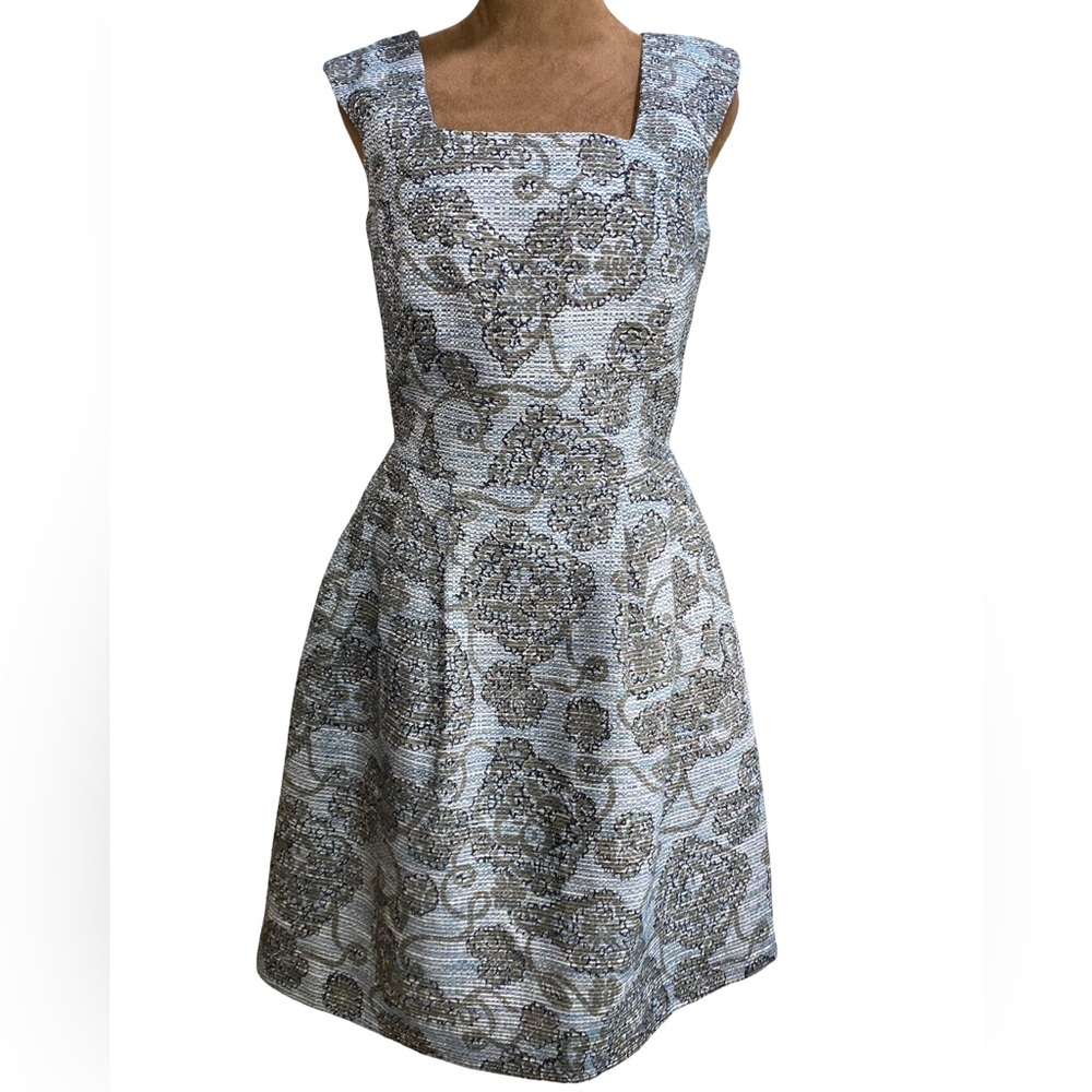W by Worth Sleeveless A-Line Dress Size 2 Gray Green Textured Woven‎ Fit & Flare